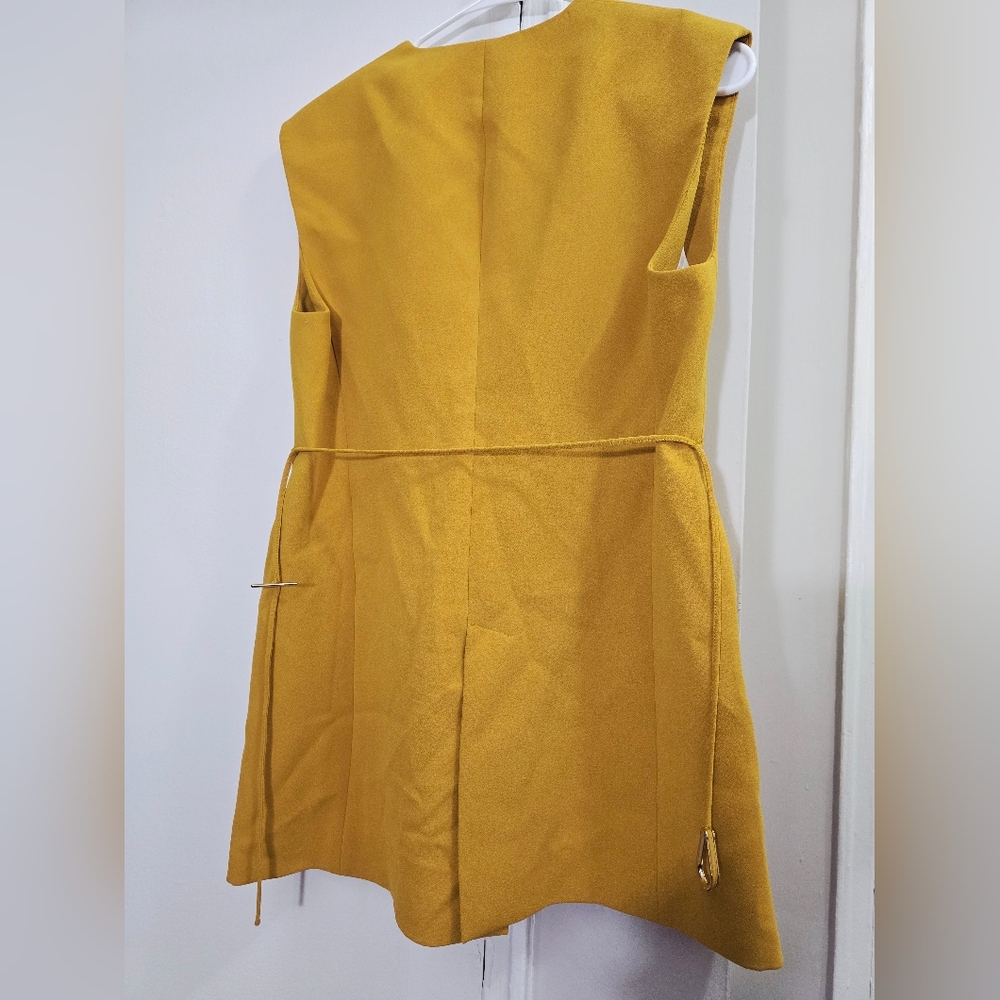 Zara Sleeveless V-Neck Mustard Dress with Waist Tie - Picture 8 of 10